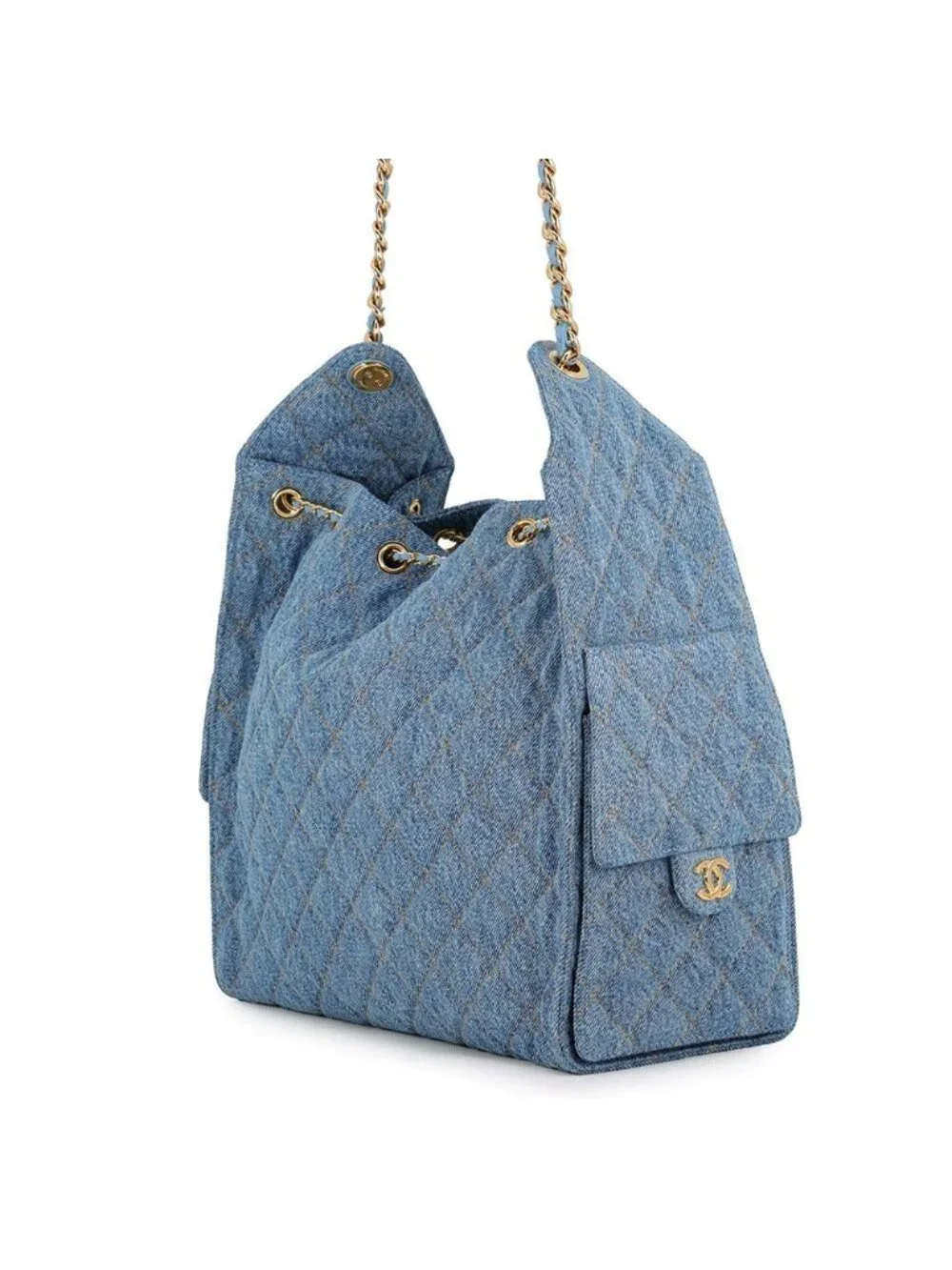 Chanel Chain Shoulder Bag 25 Medium CC Logo Quilted Denim